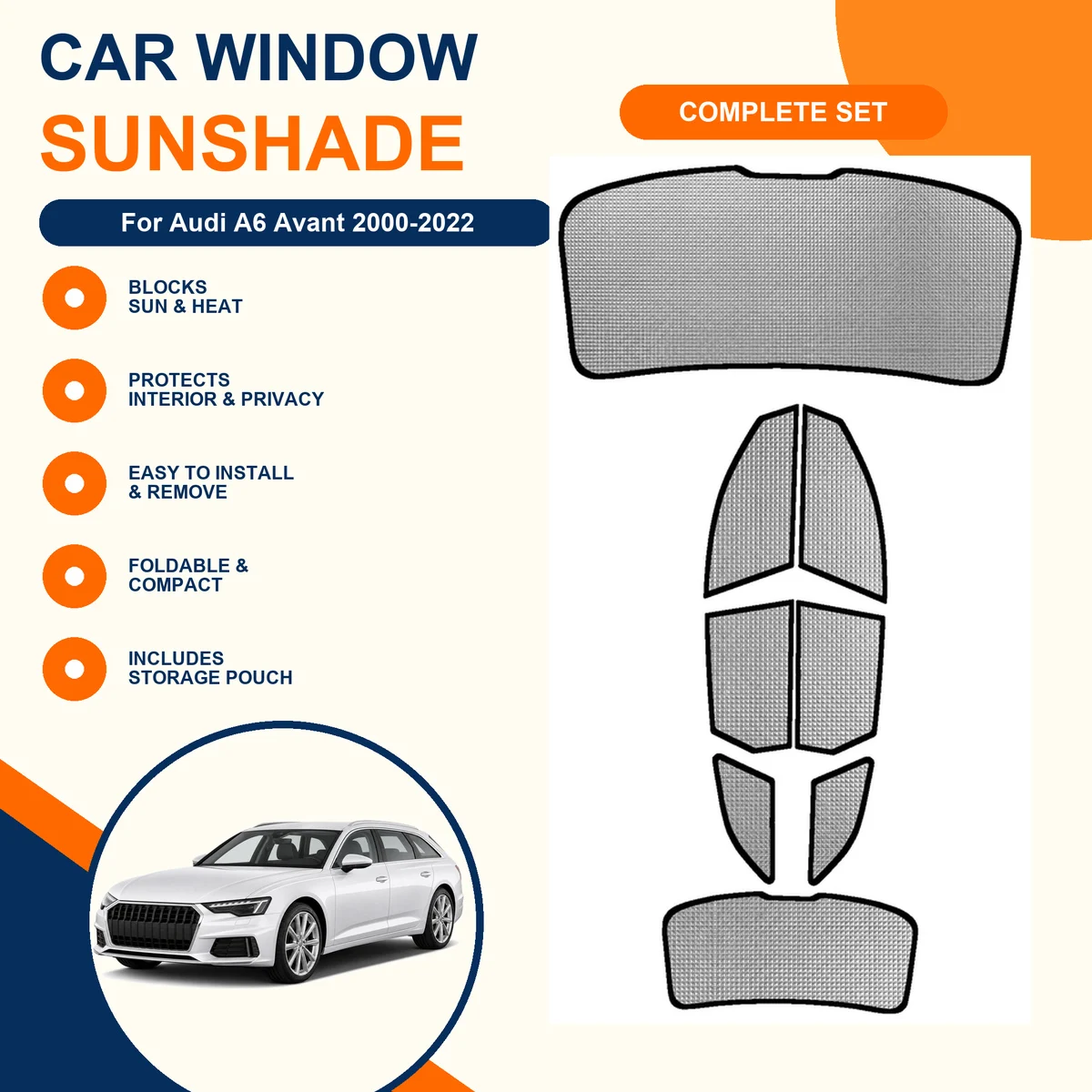For Audi A6 Avant 2000-2022 Custom Full Set Window Sunshades Aluminum Foil Suction Cup Anti UV Privacy