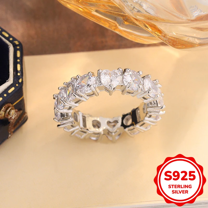 

Exquisite genuine S925 sterling silver four-claw pink crystal water drop pear-shaped diamond ring women engagement gift jewelry