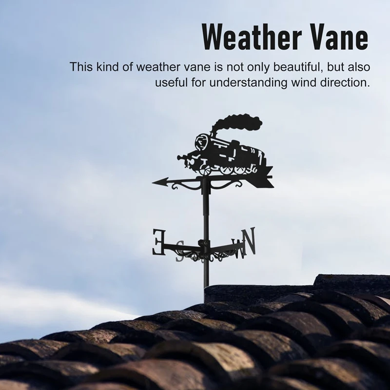 A98E-Steam Train Silhouette Weather Vane Weathervane Weathercock For Garden Patio Yard Ornament