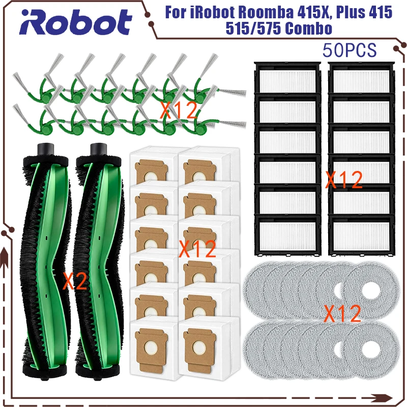 For IRobot Roomba Plus 415X / 415 / 515 / 516 / 575 / 576 Combo Spare Parts Main Side Brush Mop Dust Bag Filte