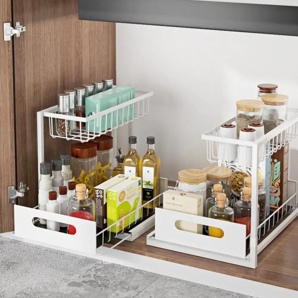 Home Storage Shelf Kitchen Cabinet Organizer under Sink Organizer with Two-tier Storage Shelf for Kitchen Bathroom for Seasoning