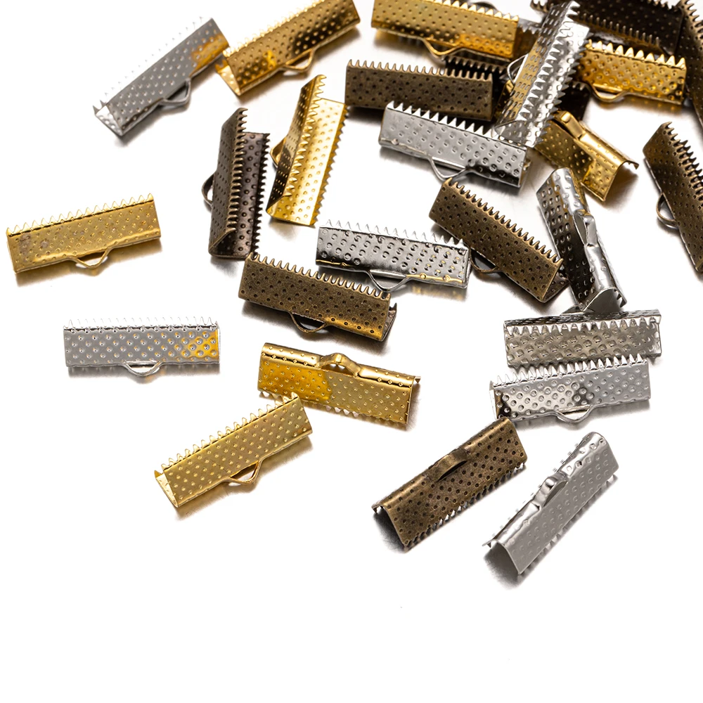 50pcs Cove Clasps Crimp Cord End Caps String Ribbon Leather Clip Foldover Connectors Supplies For DIY Bracelet Jewelry Findings