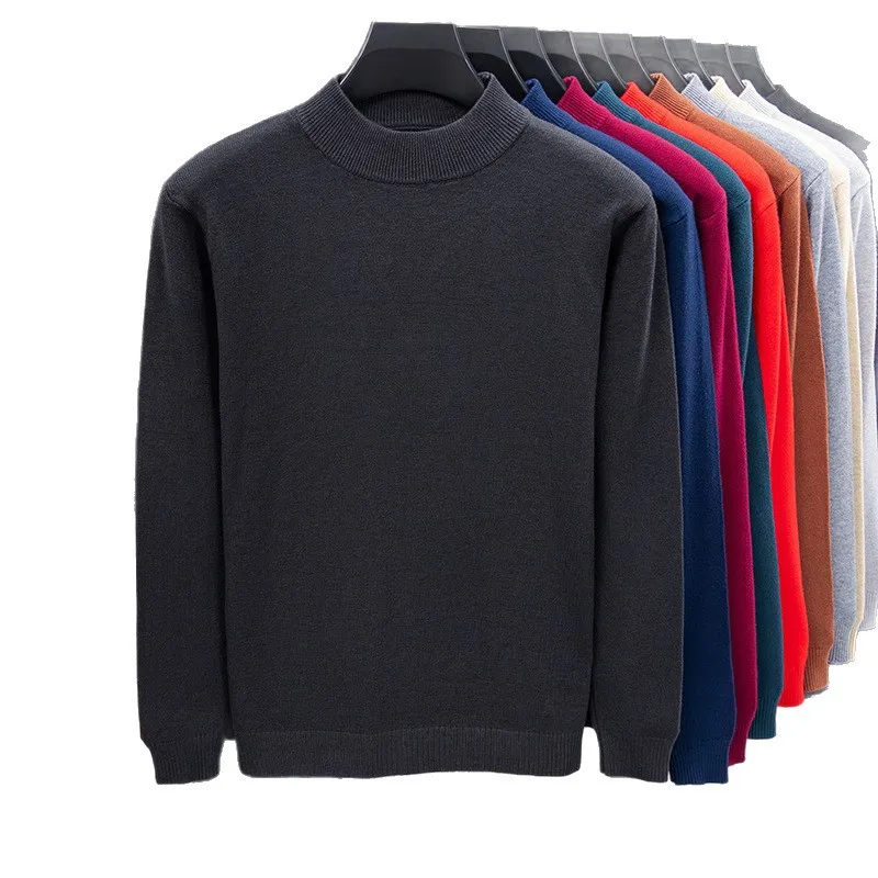 

Semi-turtleneck Solid Color Flat-knit Long-sleeved Sweater Versatile Warm Bottoming Knitted Sweater Men's Casual Wear