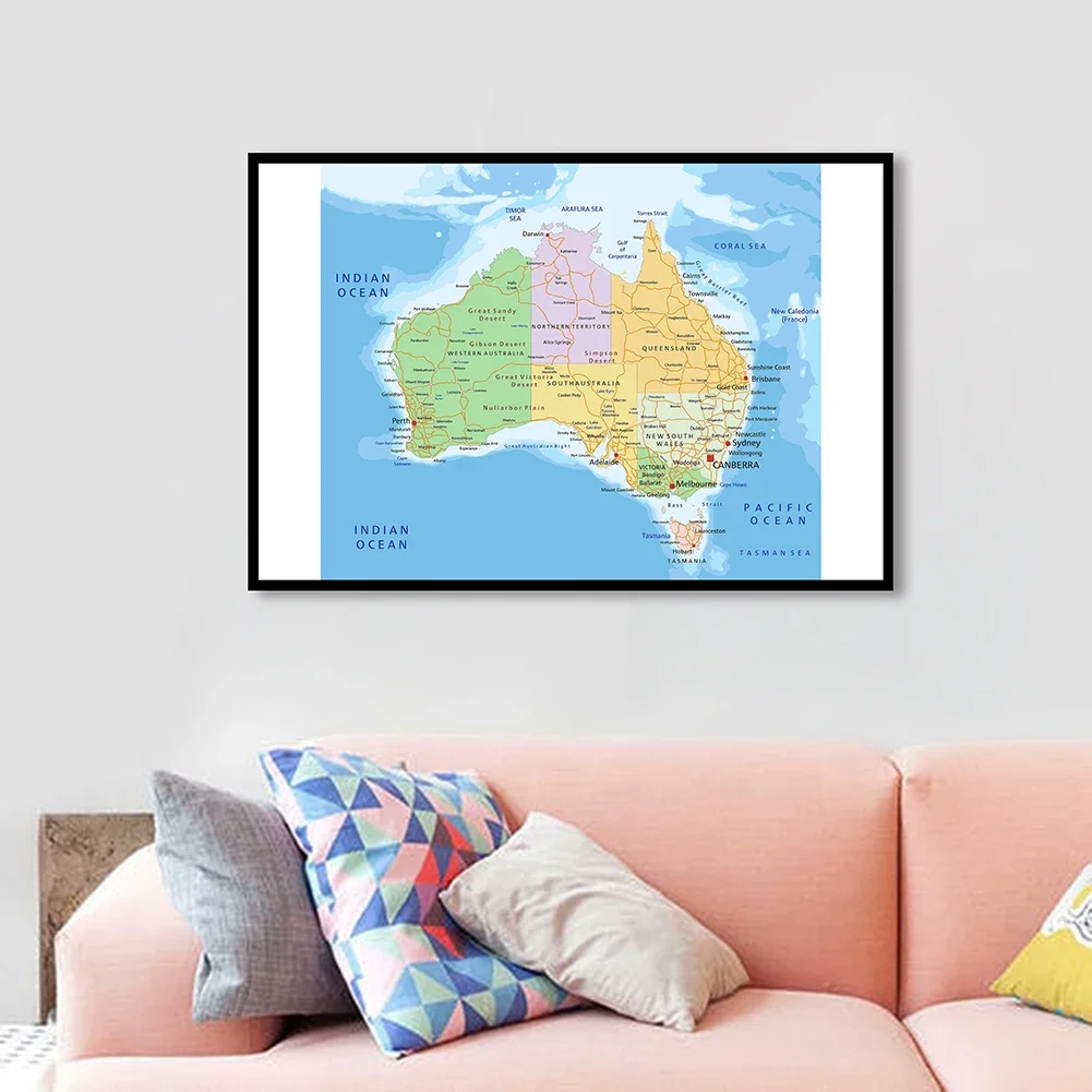 84*59 Cm De Australië Politieke Kaart Road Route Map Wall Art Poster Canvas Schilderij Home Decoratie Kinderen School levert