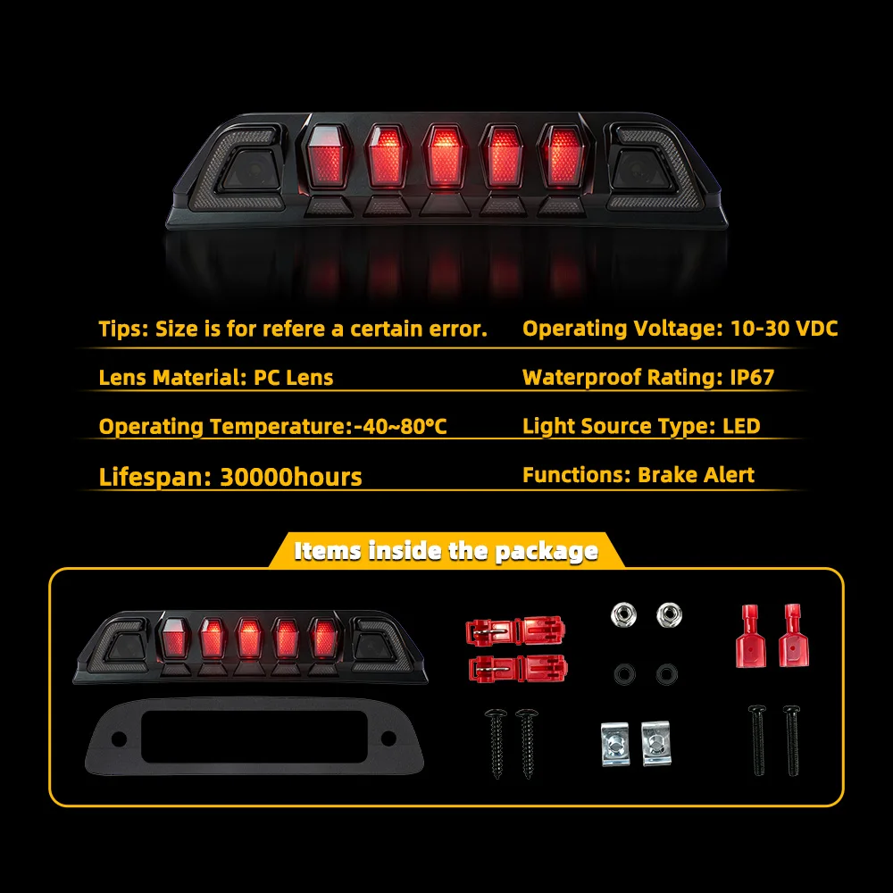LED High Mount Third Brake Light Red Stop Lamp with White Reverse Light For 2016+ Toyota Tacoma 3rd Gen Pickup Truck