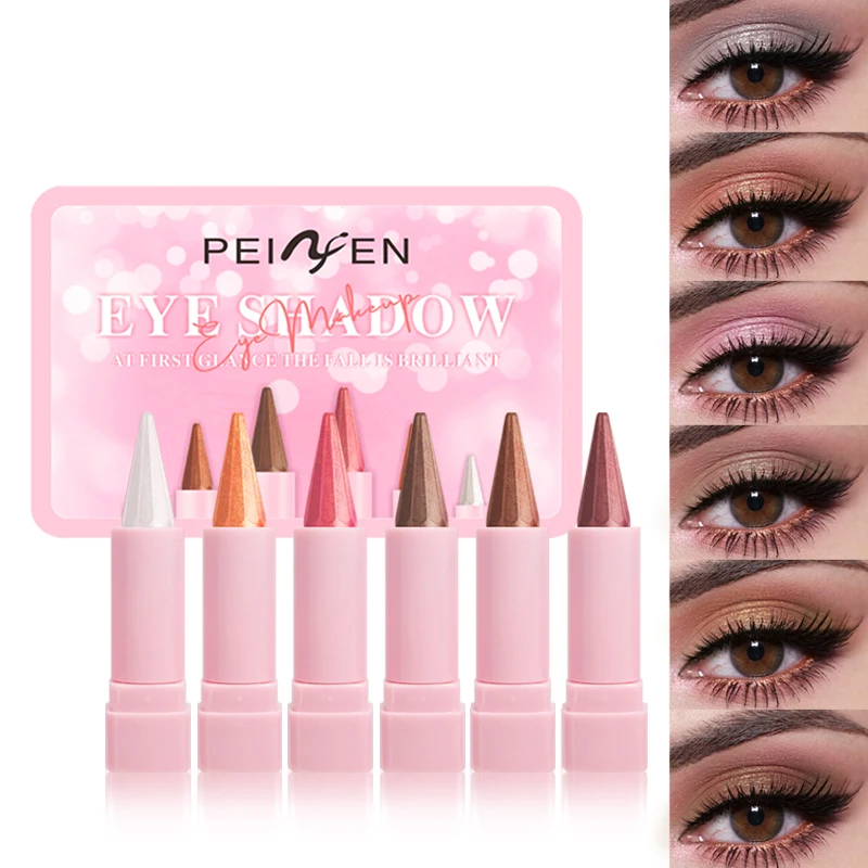 Sombra em bastão brilhante de 6 pacotes, à prova d'água e à prova de suor, fórmula durável, cria maquiagem brilhante para os olhos