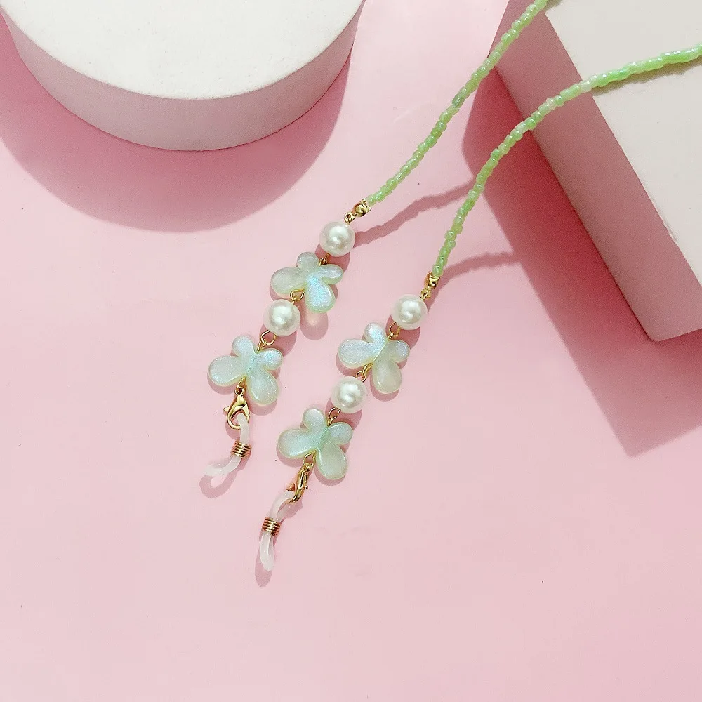 55 cm kurze Schmetterlings-Perlen-Brillenkette, süß und modisch, rutschfeste Brillen-Hängekette – Detail 5