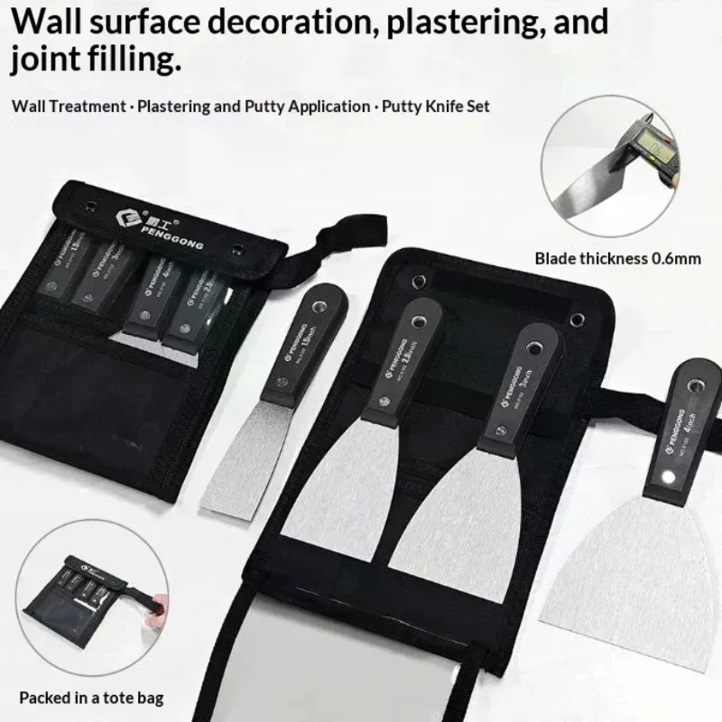 4/7PCS Carbon Steel Putty Knife Set With Soft Grip - Flexible Paint Scraper Drywall Tool Kit In Sizes, Includes Canvas Storag