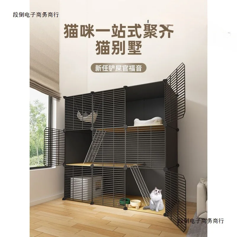 Cat Cage for Indoor Use with Integrated Litter Box Modular Assembly Cat House Pet Enclosure Cat Villa