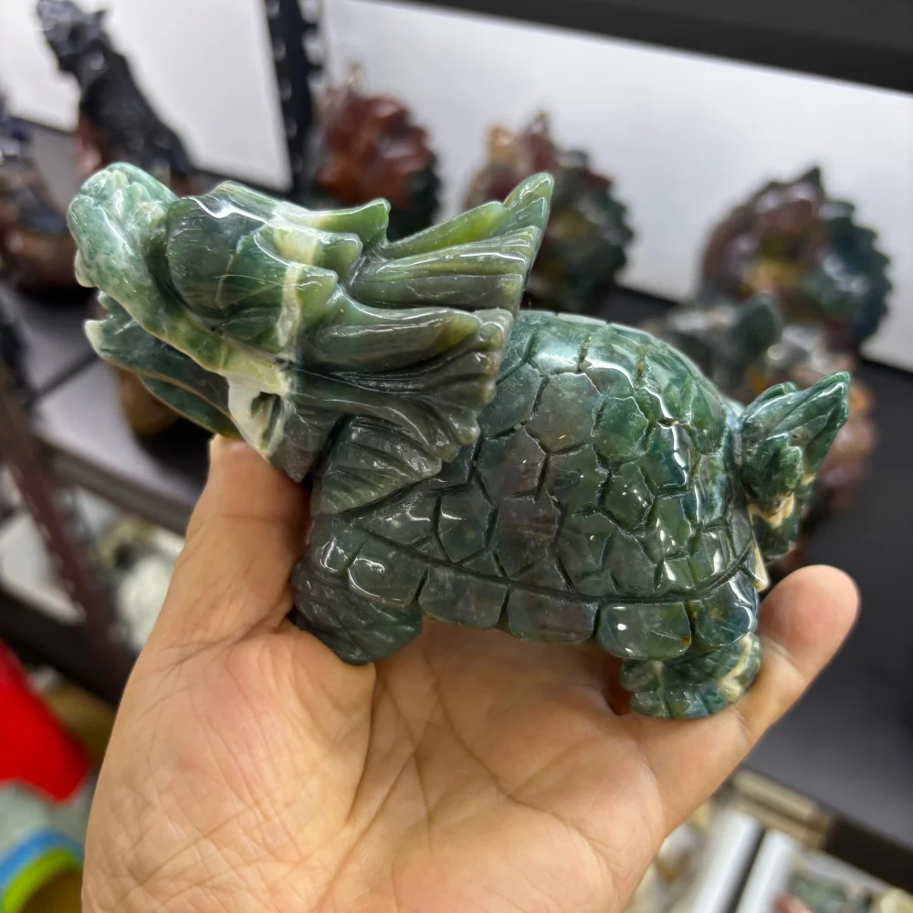 1PCS Natural Quartz Ocean Jasper Dragon Turtle Crystal Carving Feng Shui Healing Lucky Gift Home Decor