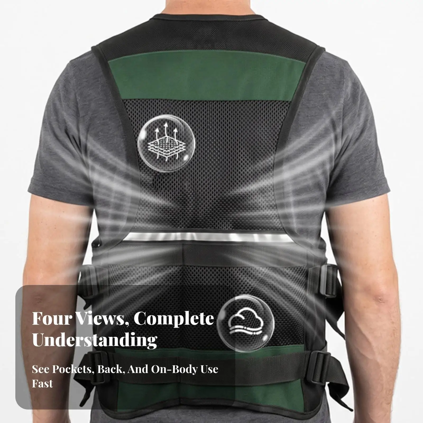 Lightweight Oxford Mesh Multi Pocket Utility Vest for Men with Reflective Strips and Adjustable Waist for Workshop Use