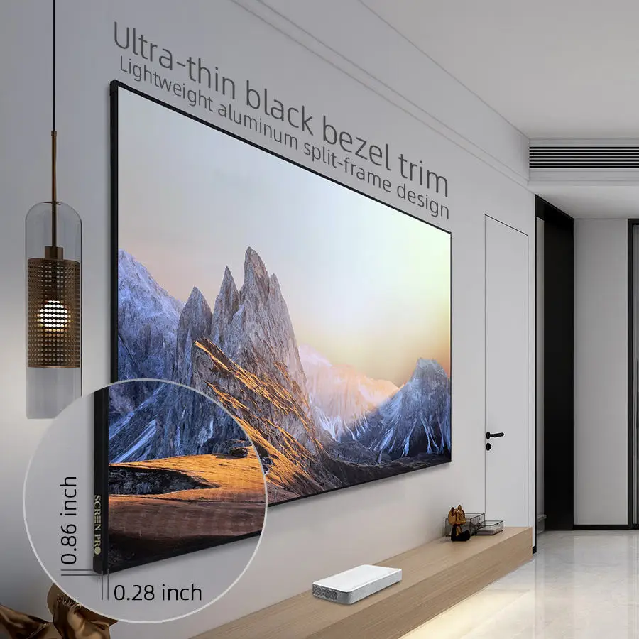 Écran de projection ALR en cristal gris T-prism avec cadre, rejet de la lumière ambiante pour la projection vidéo UST, 4K, 100 pouces-150 pouces,