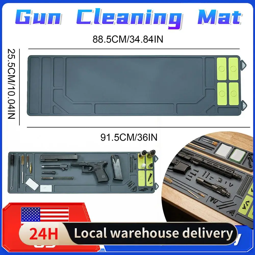 

Anti-Slip Rubberized Gun Cleaning Mat with Organizer Parts Tray Magnetic Dots Workbench Mat for Rifle Pistol Hunting Shooting