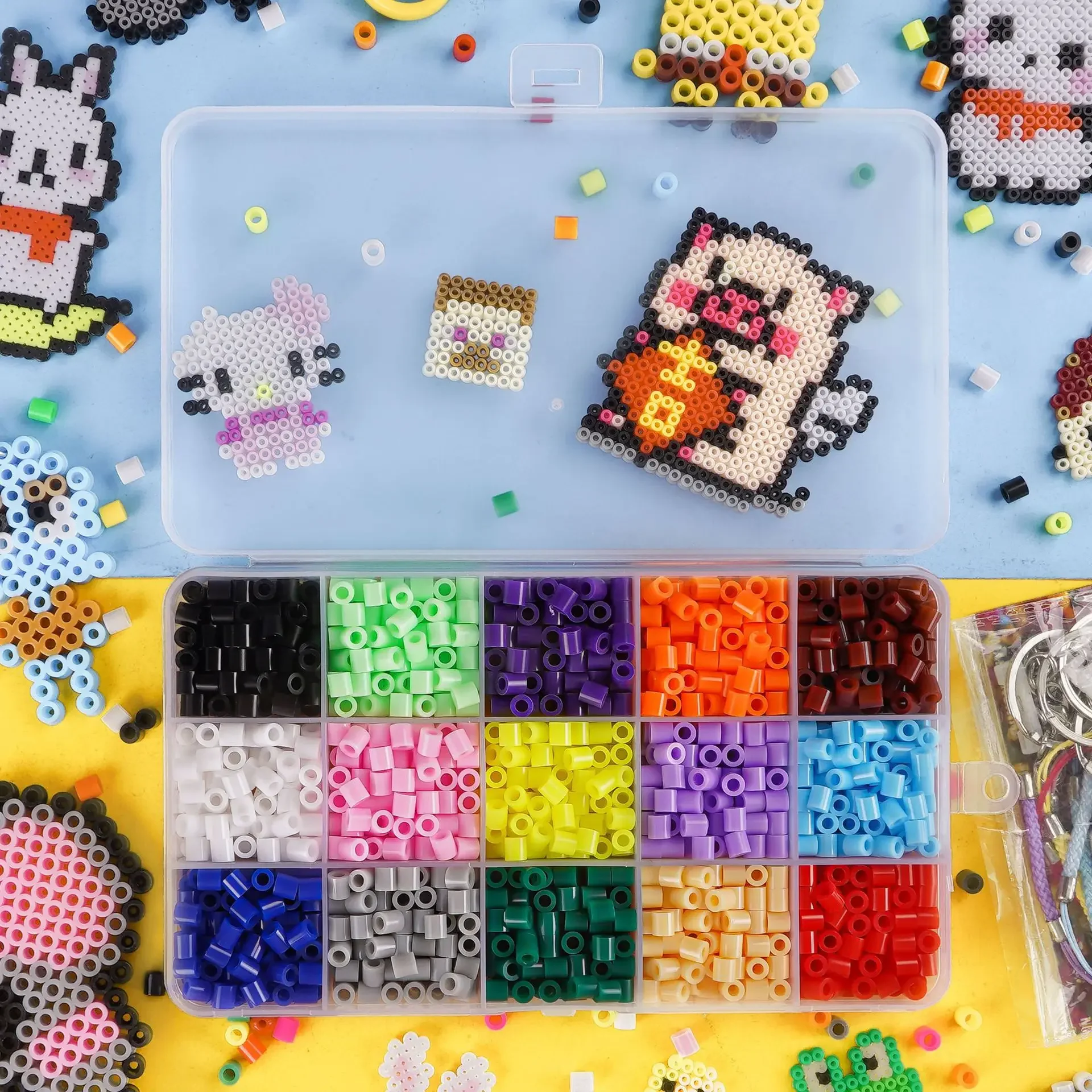 15色 5mm メルトビーズセット ピクセルアートパズル ハマビーズ DIY 3Dパズル 手作りギフト フューズビーズキット アイロンビーズおもちゃ