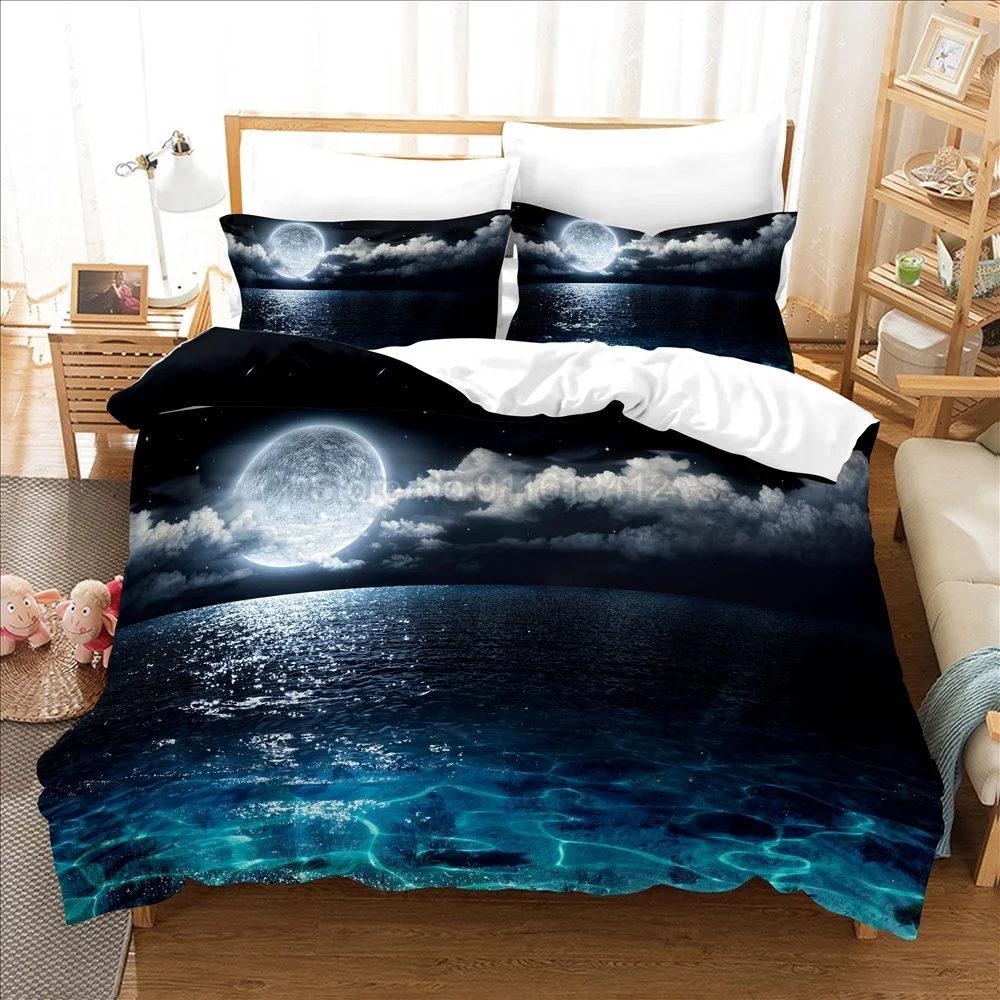 Sea Moon Bedding Set Single Twin Full Queen King Size Duvet Cover with Pillowcase Children Bedroom Quilt Cover Set Home Decor