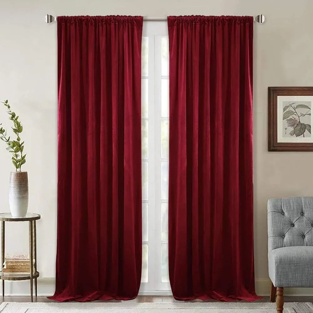 Red Velvet Theater Curtains Super Soft Insulated Velvet Curtains for Living Room Holiday Decorative Curtains for Master Bedroom