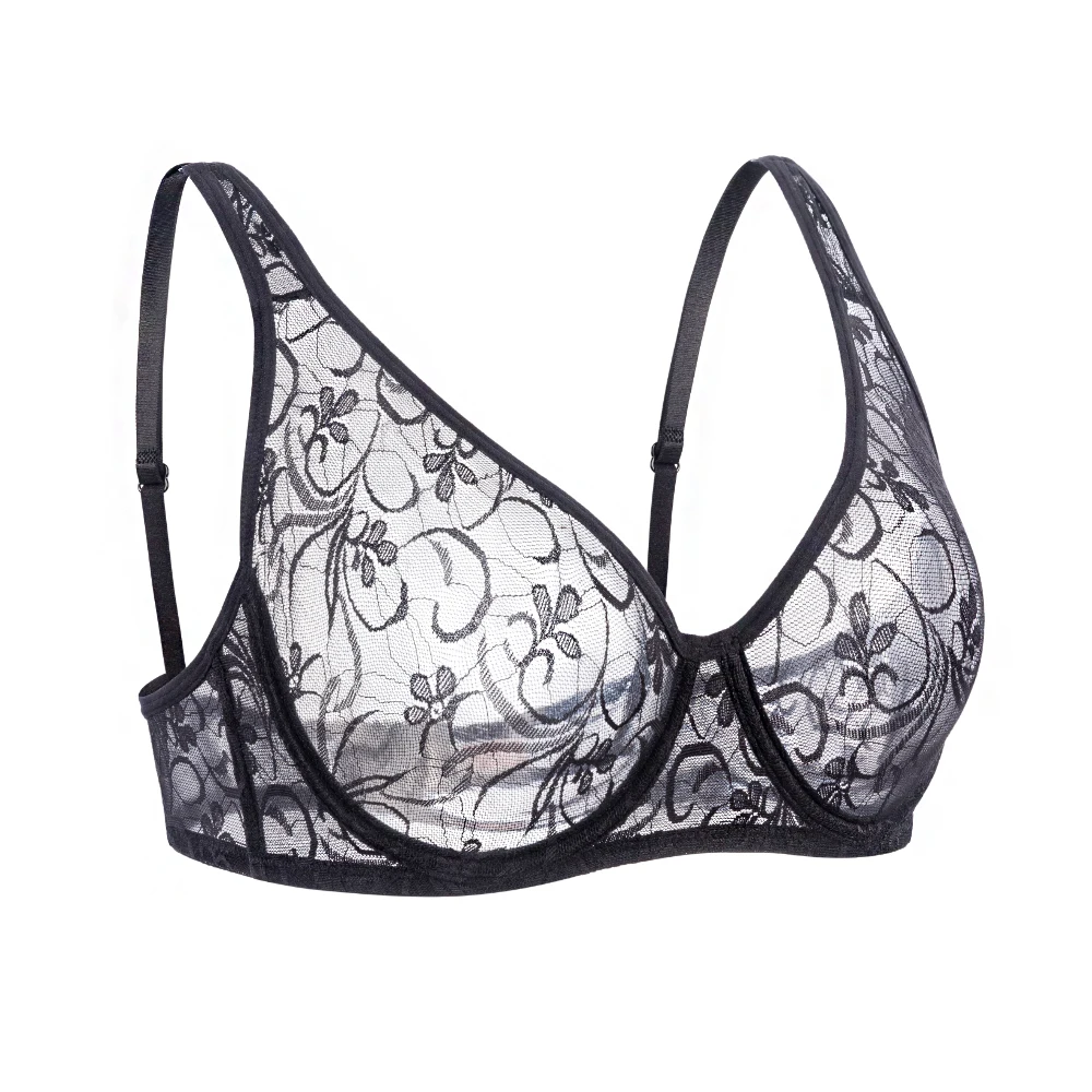 Sexy Women Embroidery Lace Sheer Bra Bralette Unpadded Lingerie Plus Size Plunge See Through Brassiere Bh 32-52 A B C D Cup