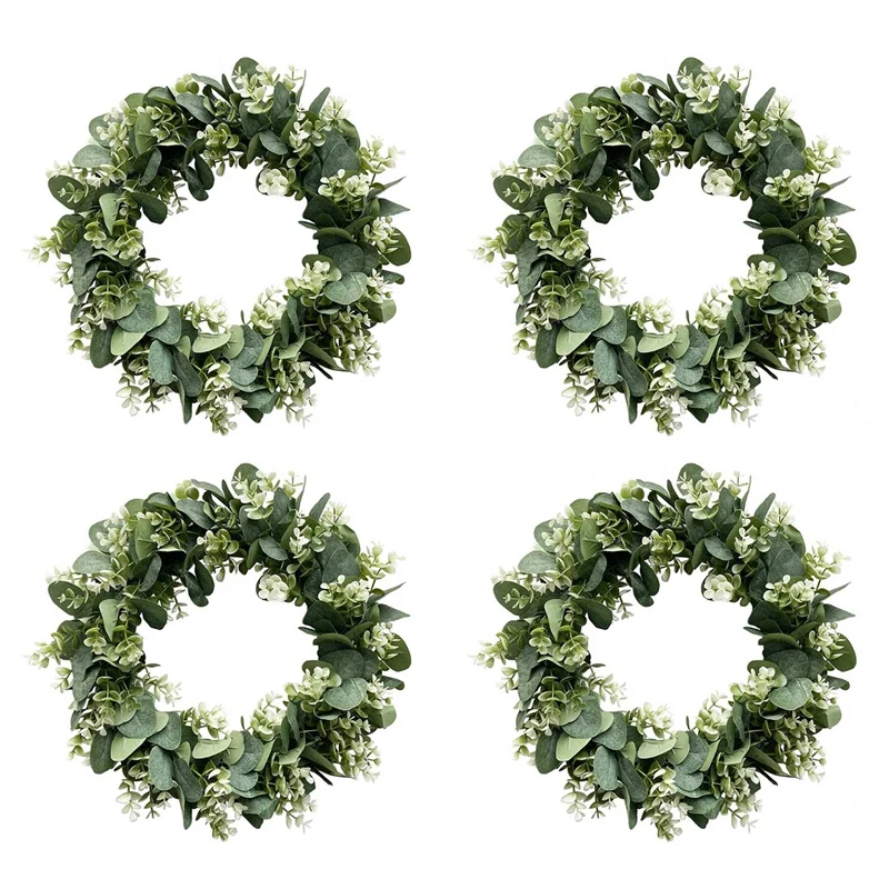 

4X Eucalyptus Wreath Farmhouse Decor, Green Wreath Front Door Farmhouse Artificial Wreath Spring Summer Greenery Wreath