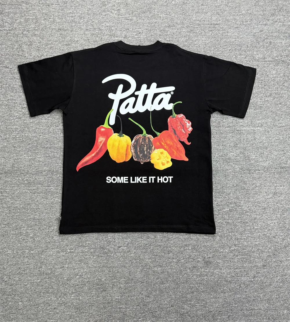 Patta Women men Oversized Chili Print T-shirt Black White Tops Tee T Shirt casual short sleeve