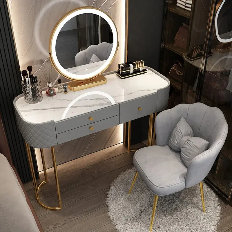 Tocador De almacenamiento para Maquillaje, mueble De lujo con espejo nórdico Simple, cajón De dormitorio