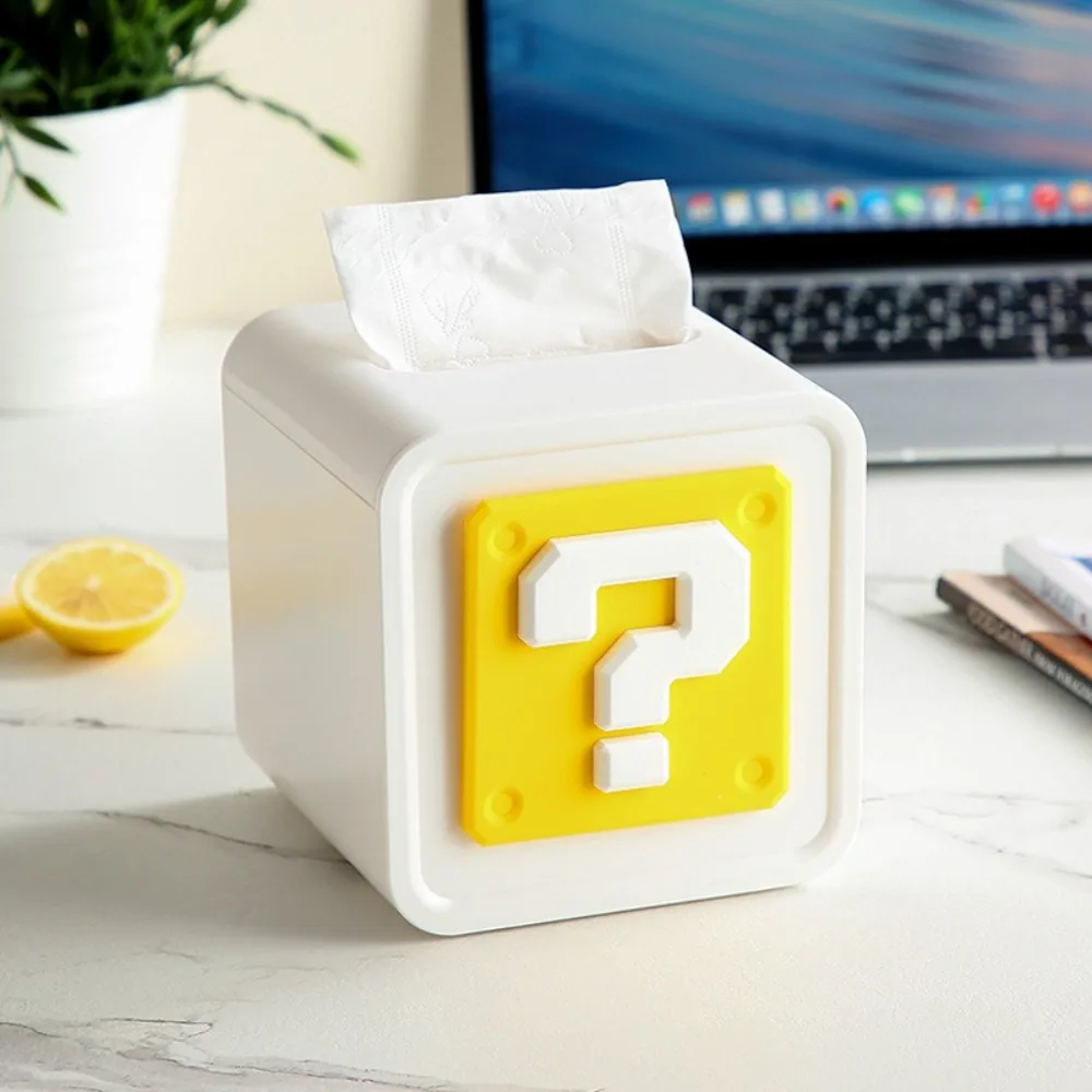 

Modern Square Tissue Box Dustproof Plastic Paper Drawer Cartoon with Decorative Sticker Paper Holder Bedroom