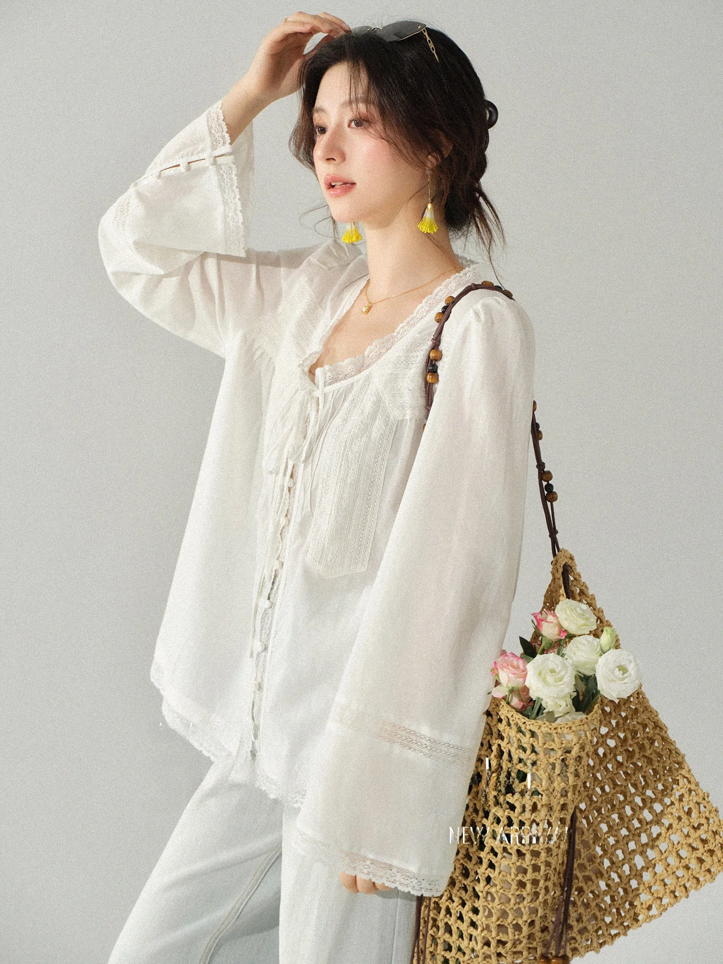 

Spybunny Vintage Style Lace Patchwork Square Collar Loose Women's Shirt Spring Sweet Style French Style Breathable Long Sleeve