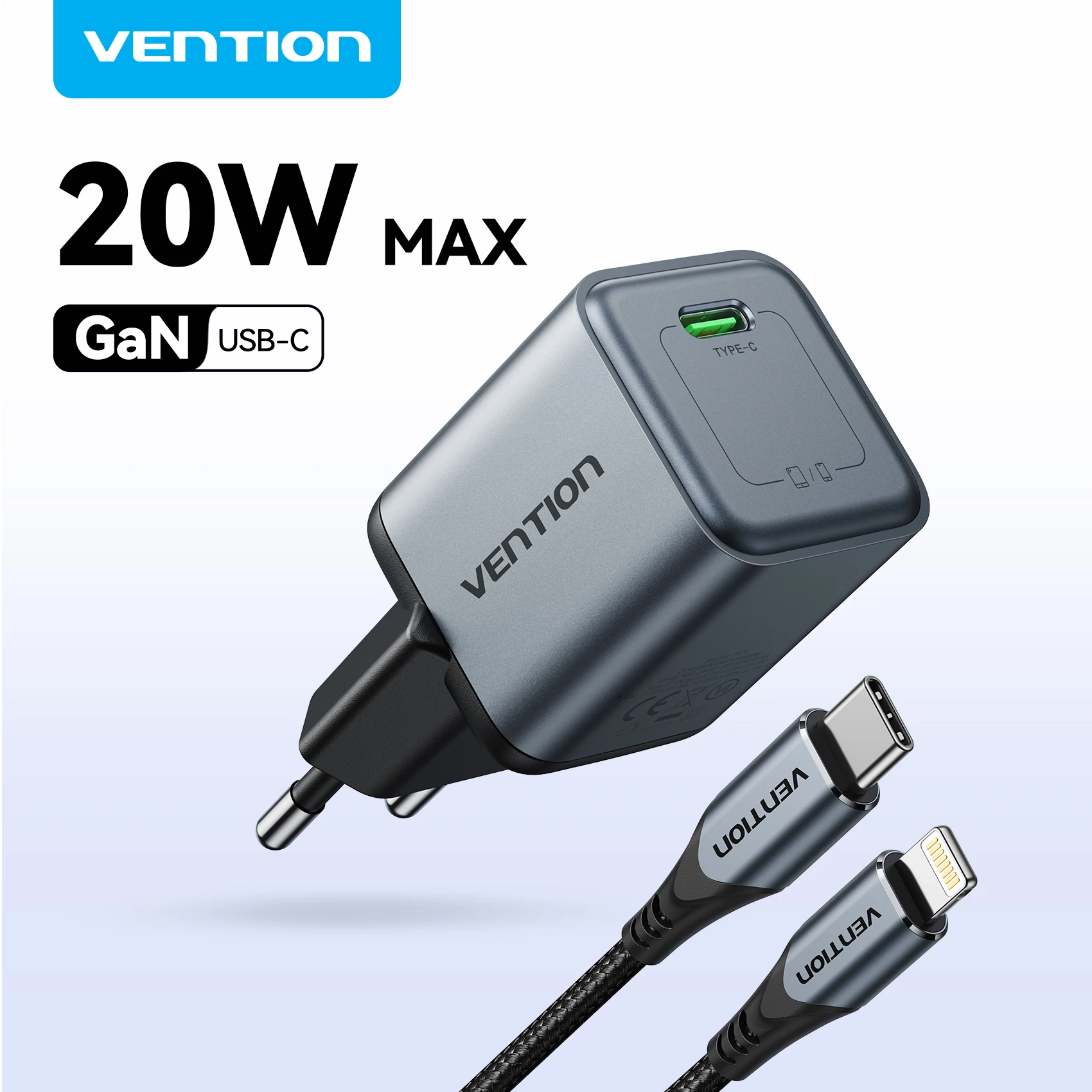 Vention 20 واط GaN شاحن شاحن سريع USB C PD3.0 QC3.0 شحن سريع آيفون 16 15 14 برو ماكس سامسونج شاومي نوع-C شاحن