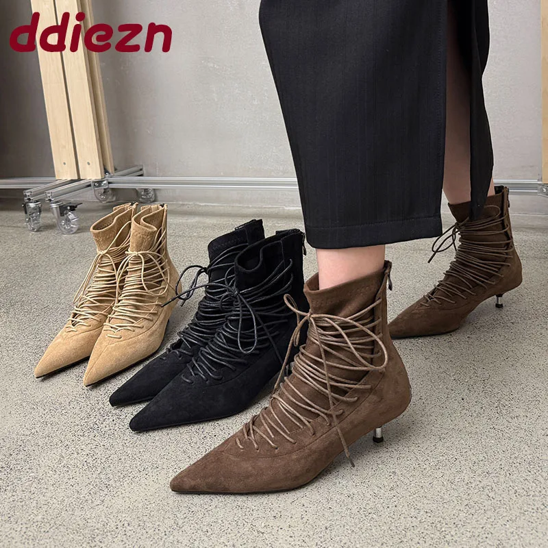 

Модные женские ботильоны на шнуровке с туфлями на низком каблуке, обувь с острым носком, вечерние современные женские короткие ботинки, женские туфли-лодочки