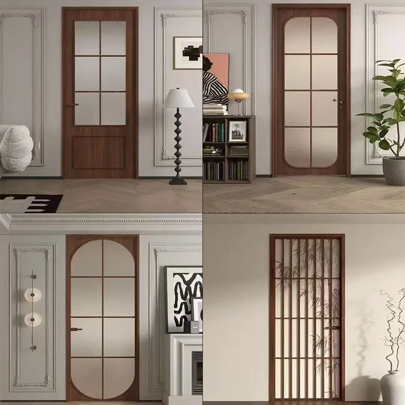 Song style wood grain color aluminum alloy door retro bathroom door antique kitchen door arc glass bathroom door antique style