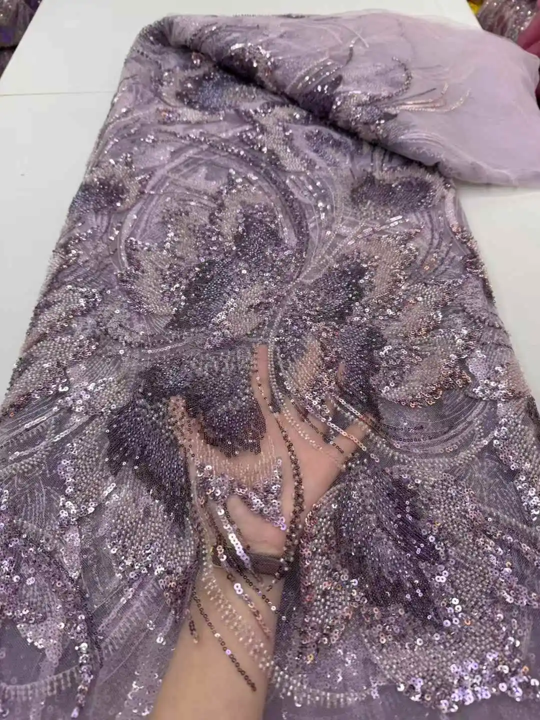 2025 Latest Austria Elegant Best Quality Luxurious Beaded Tube Lace With Stones fabric For Party Evening Dresses