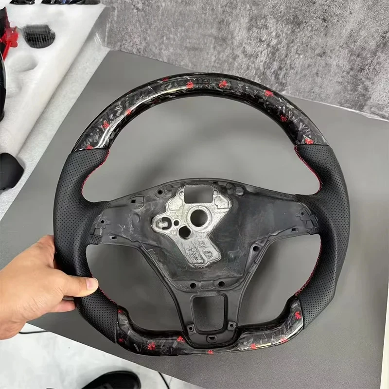 

For VW Golf 7 MK7 Customized red foil forged carbon fiber steering wheel leather grip, no paddle shifters, no heating