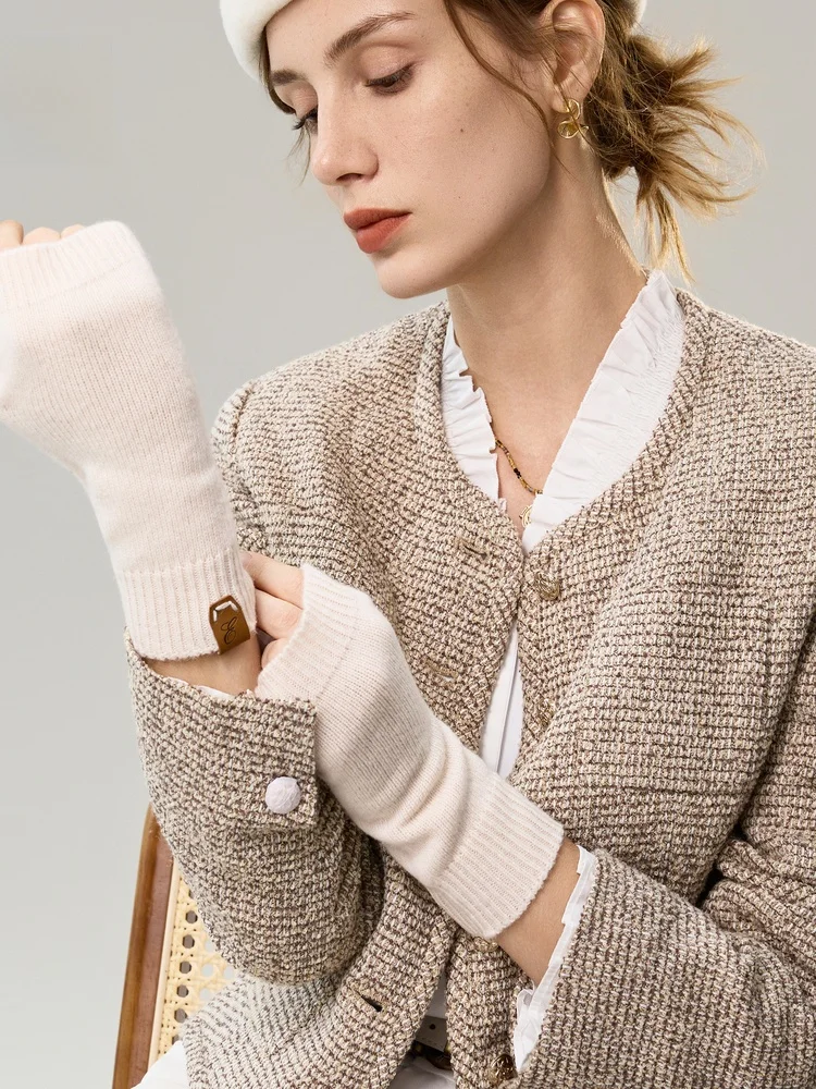 elle00-女性のニットウール手袋オフィスライティングハーフフィンガー暖かい手袋秋冬新スタイル通勤肥厚手袋