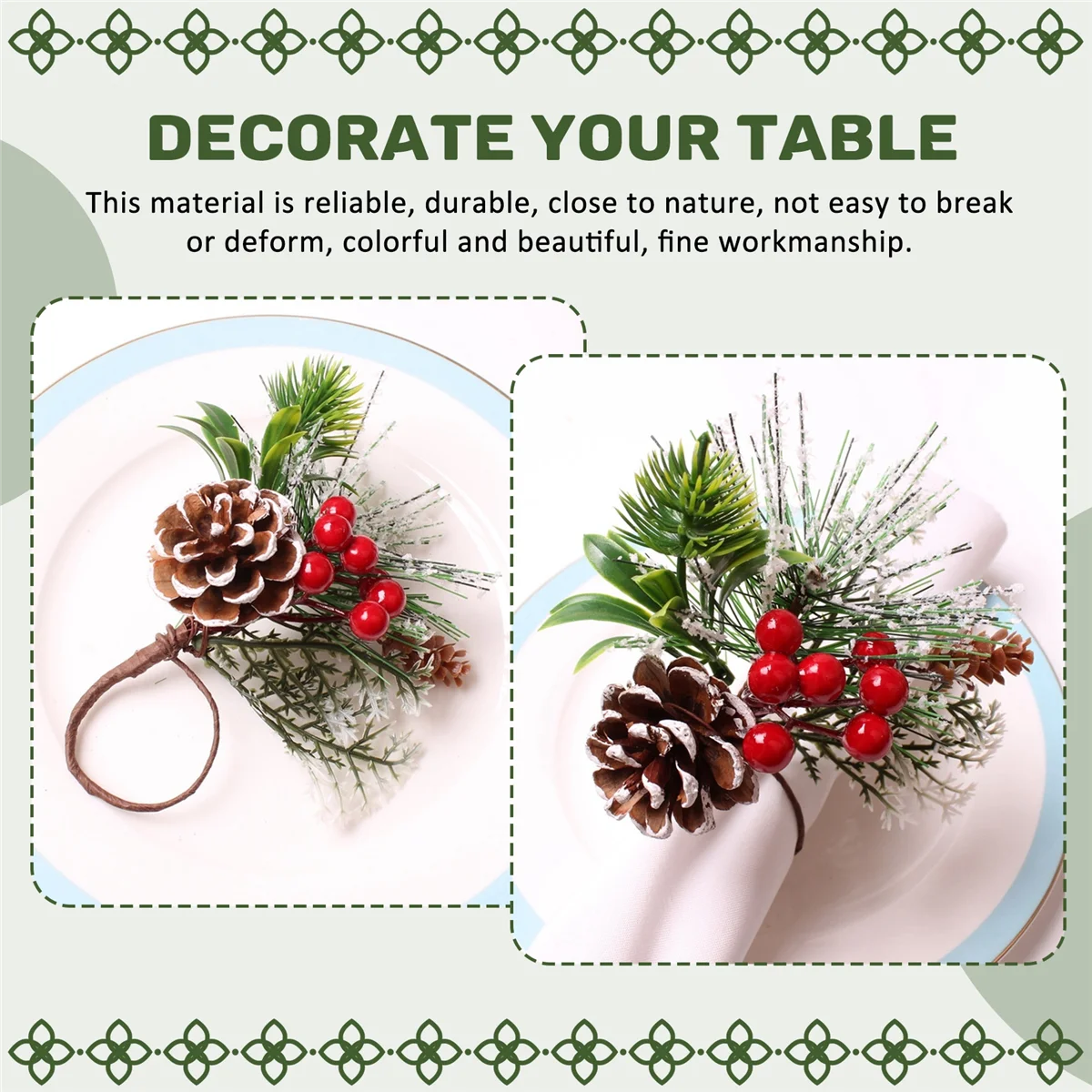 مجموعة حلقات المناديل مكونة من 6 حلقات مناديل إبرة الصنوبر وعيد الميلاد وعيد الشكر وعطلة المزرعة الريفية