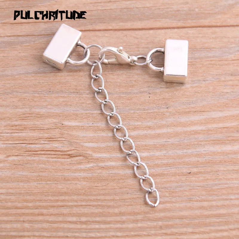 4pair Two Color Blank Cabochon Lobster Clasp + Extension Chain Setting Diy Bracelet Making Supplies For 10mm Leather