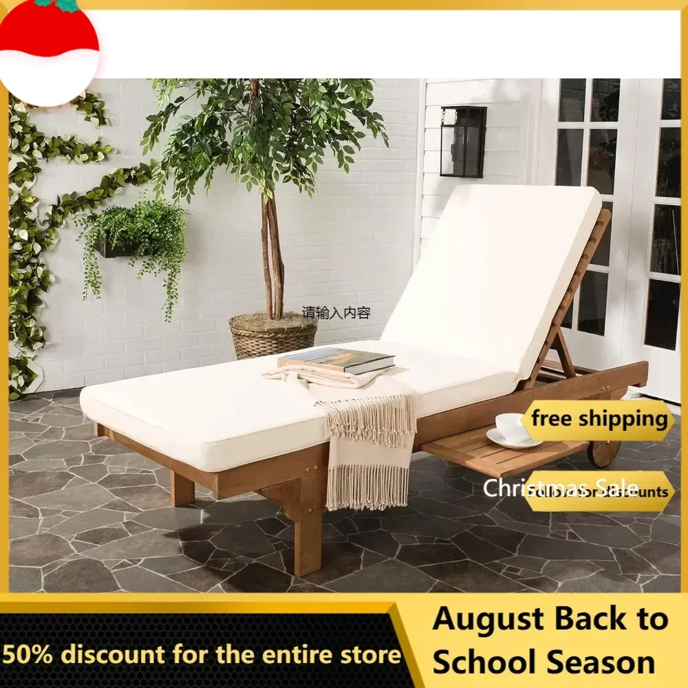 

Outdoor Collection Newport Natural/ Beige Cushion Built-in Side Table Adjustable Chaise Lounge Chair