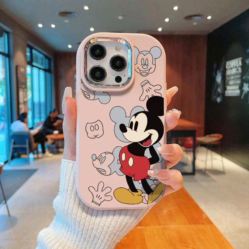 Disney Mickey Mouse Playful Cute Cartoon Phone Case For iPhone 15 14 13 12 11 Pro Max XR XS X 7 8 Plus Silver Photo Frame Cover