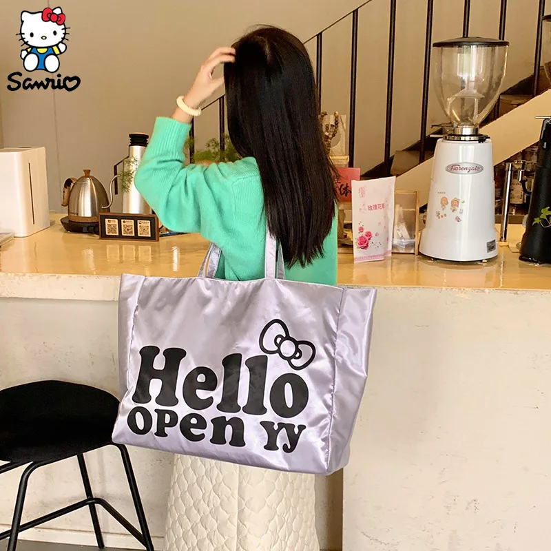 Sanrio Hello Kitty Tote Bag Y2k Hello Kitty Shoulder Bag Large Capacity Laser Bag Student School Bag Silver Travel Bag Gifts