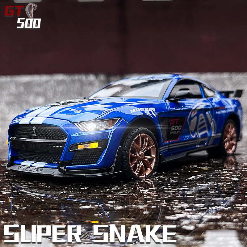 1:32 Ford Mustang Shelby GT500 Alloy Muscle Car Model Sound and Light Pull Back Children\'s Toy Collectibles Birthday gift