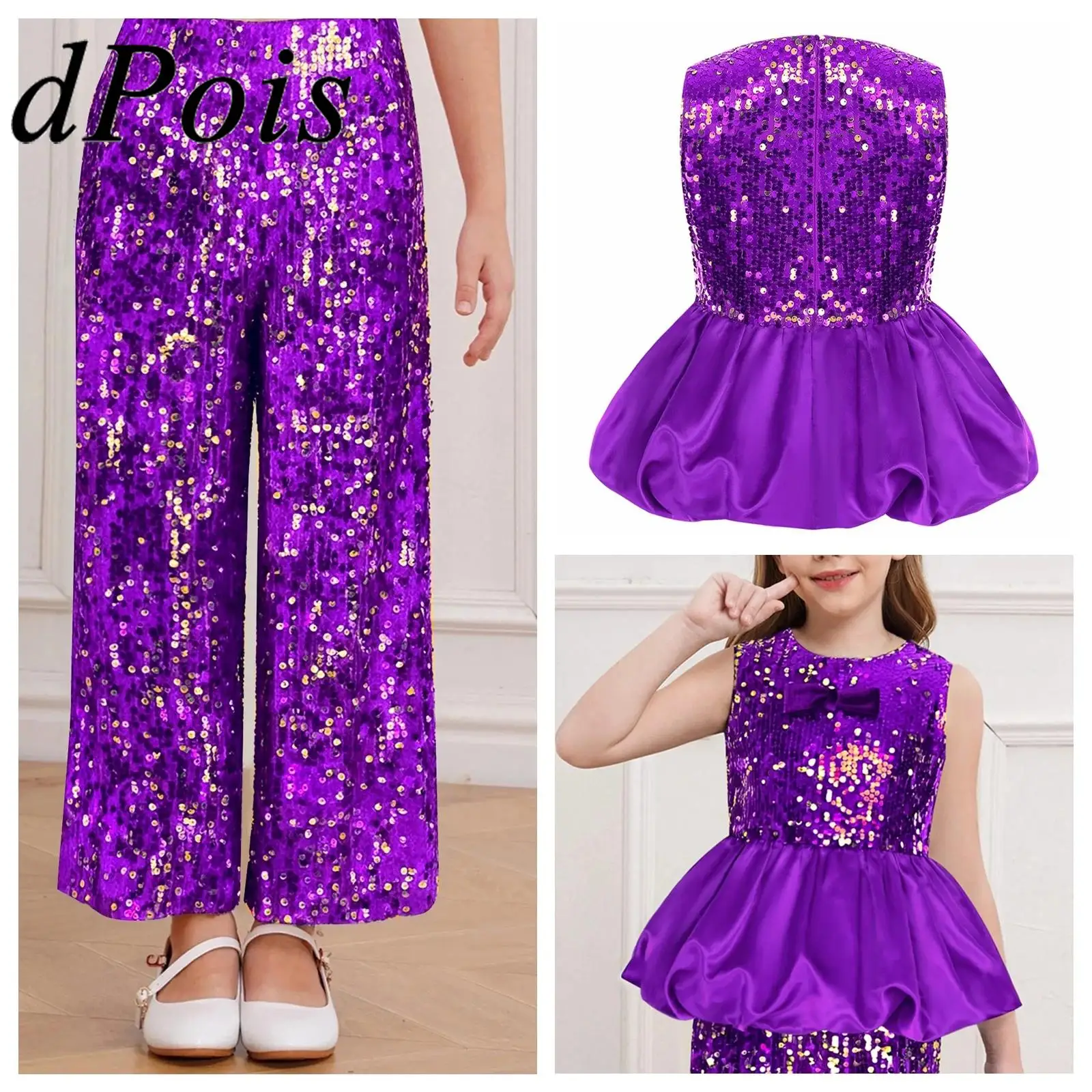 

Children's Jazz Dancing Disco Costumes Glittery Rave Clothes Tops Kids Girls Sequined Proms Street Dance Party Outfits Tank Top