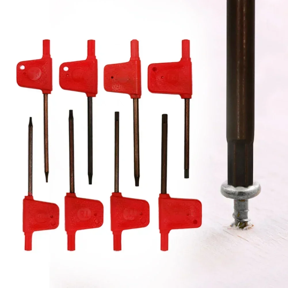 10pcs Red Flag Type Torx Screwdriver Wrench T5 T6 T7 T8 T15 T20 Torx Screw Wrench Spanner T Wrench Screwdriver Power Tool