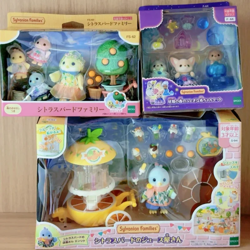 

Genuine Sylvanian Families Citrus Bird Family Juice Shop Kawaii Forest Doll Figrues Room Ornaments Families Christmas Toy Gift