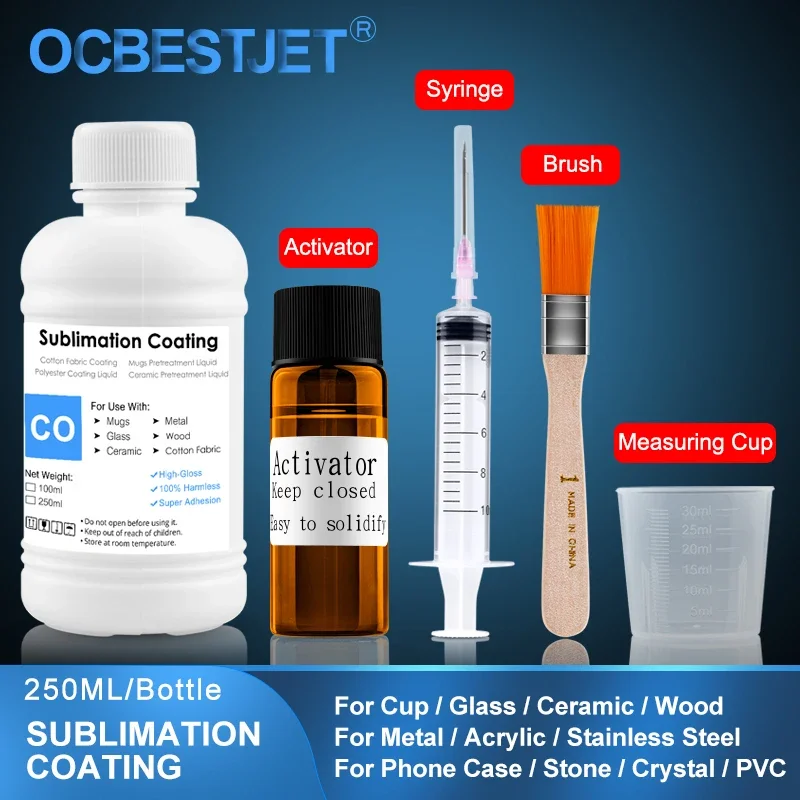 

250 мл универсальное сублимационное покрытие, жидкое покрытие, жидкость для кружки, стекла, керамики, дерева, кристаллов, металла, акрила, ПВХ, камня