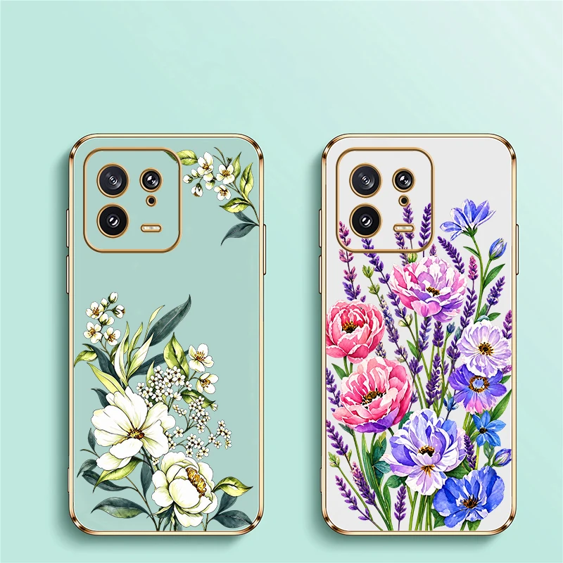 Colorful Pretty Flowers Phone Case For Xiaomi 15 15T 14T 13T 12T 11 Pro 11T 10T 5G 9T Lite Plating TPU Drop Resistant Cover Etui