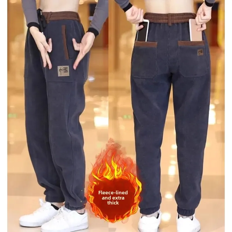 

Вельветовые рабочие брюки Thiened Fce на подкладке, мужские свободные теплые осенне-зимние повседневные брюки с застежкой-молнией для мужчин