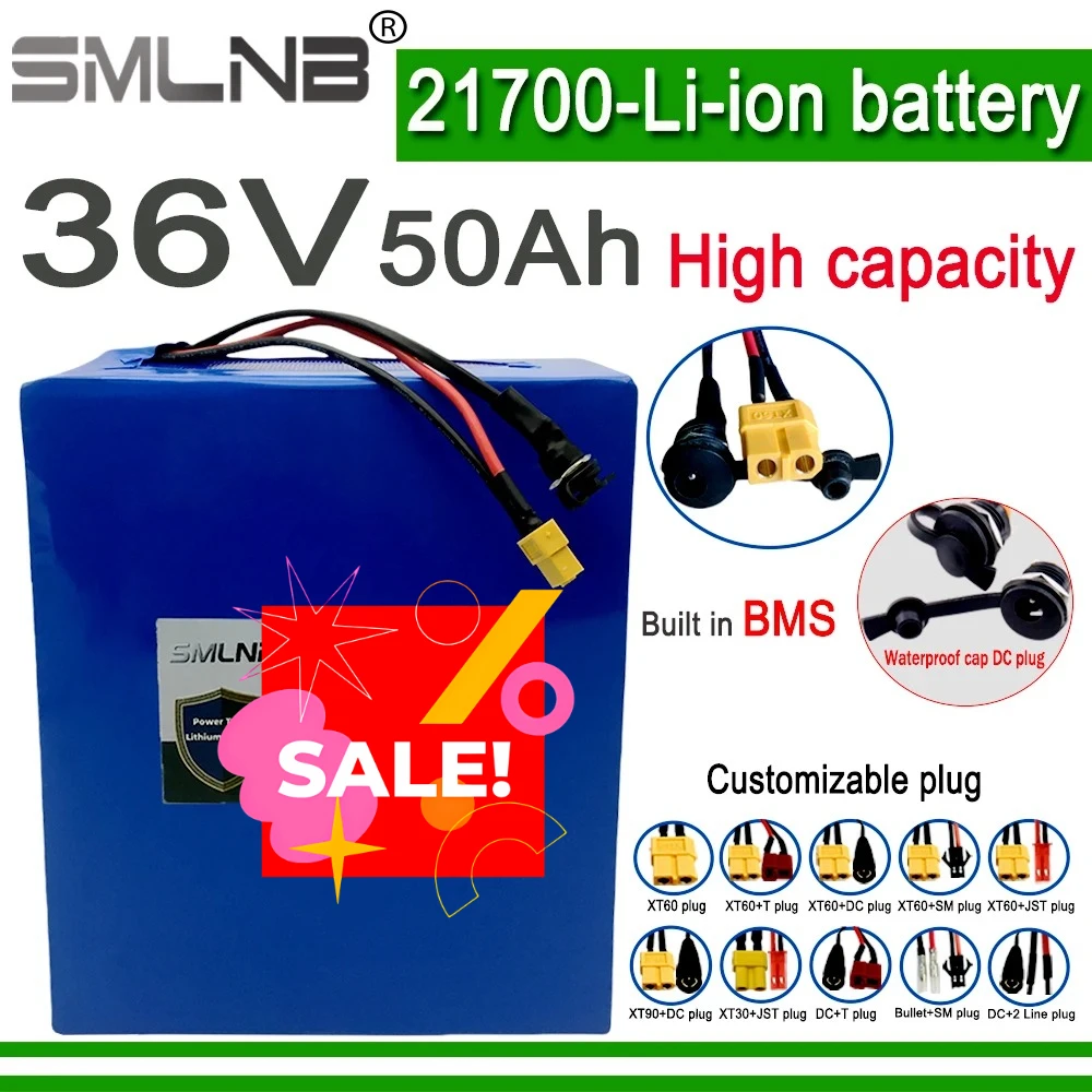 

High Power 1500W 36V 50Ah 21700 10S8P Lithium Battery Pack A-Class Cells Built-in BMS for Home Energy Storage Backup