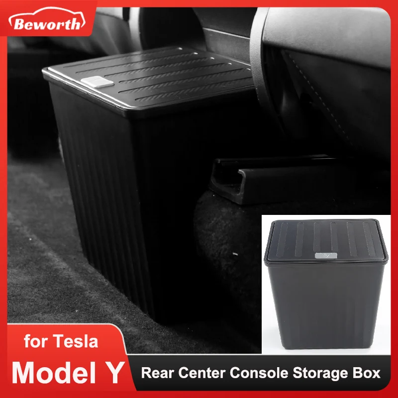 Pattumiera posteriore per Tesla Model Y 2024 TPE Center Console Organzier Storage Box vassoio tipo di pressa con coperchio accessori per auto