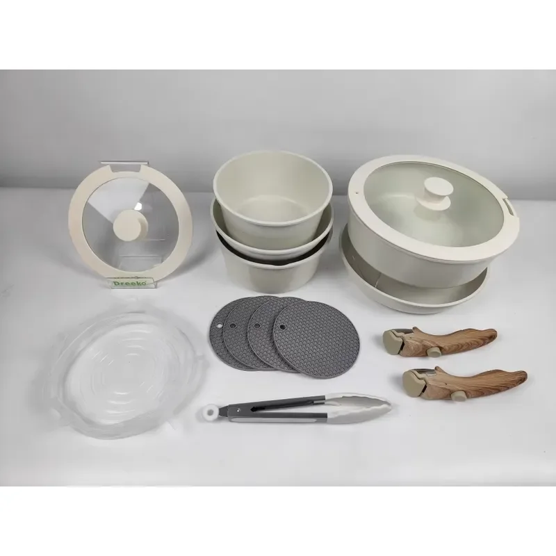 Dreeko Kitchenware Die Cast Marble Coated Cookware Set Non-stick Coated Induction Bottom Cooking Set Silicone Glass Cover