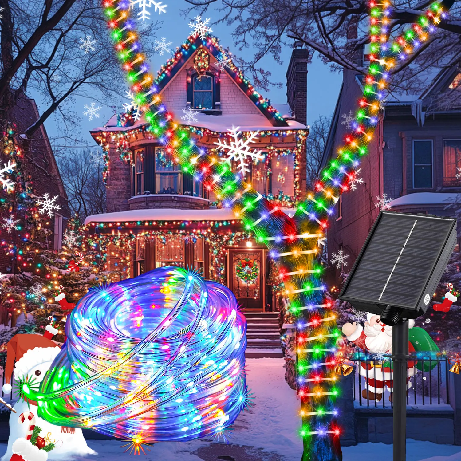 Farbige Solar-Seilschnur, 72 Fuß, wiederaufladbar, 200 LEDs, 8 Beleuchtungsmodi, geeignet für Gärten, Hochzeiten, Weihnachtsfeiern und Heimwerker