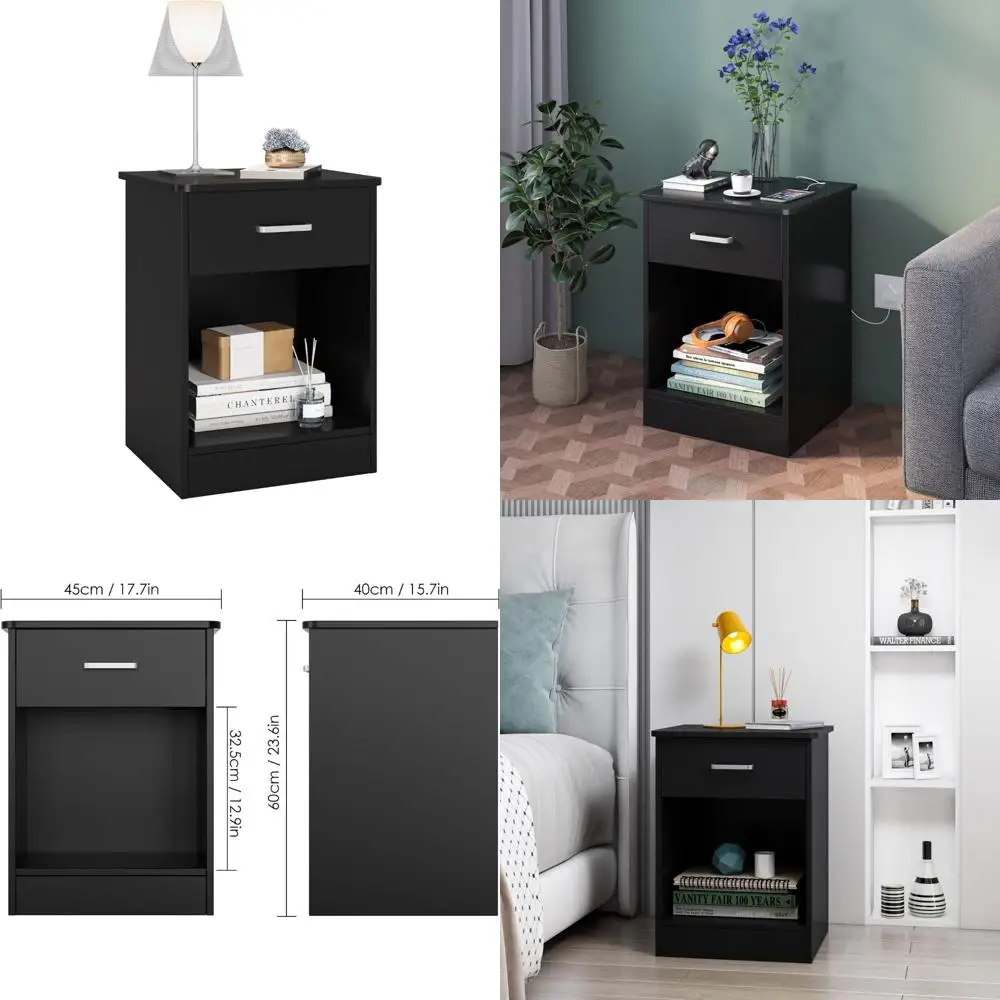 Nightstand for Bedroom, Modern Bedside Table Sofa Table Night Stand with Drawer and Storage Cabinet, Home Furniture, Black