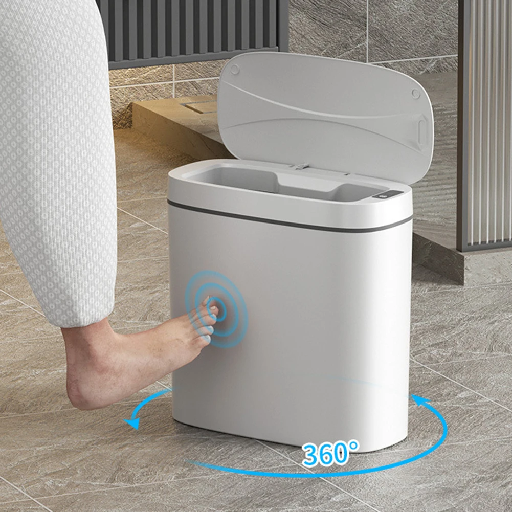 14L Intelligent Touchless Trash Can with Lid Wastebasket Quiet Garbage Bucket IPX5 Waterproof for Bathroom Kitchen Narrow Space